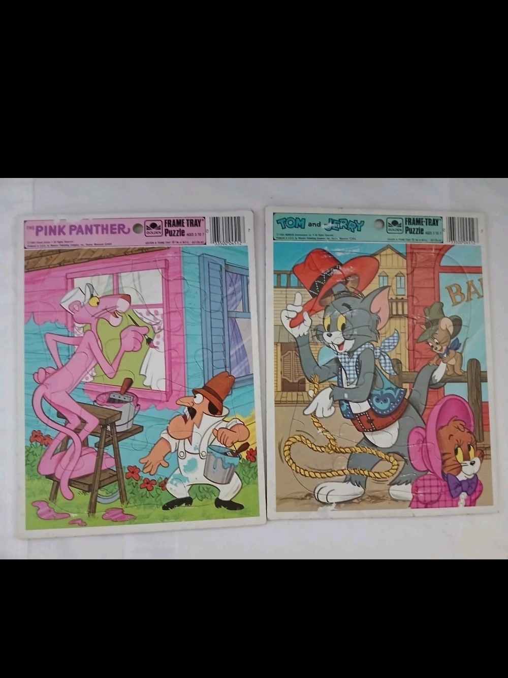 Vintage 1980's Puzzles Frame-Tray Puzzle Lot 4: Oscar, Tom & Jerry, Pink Panther